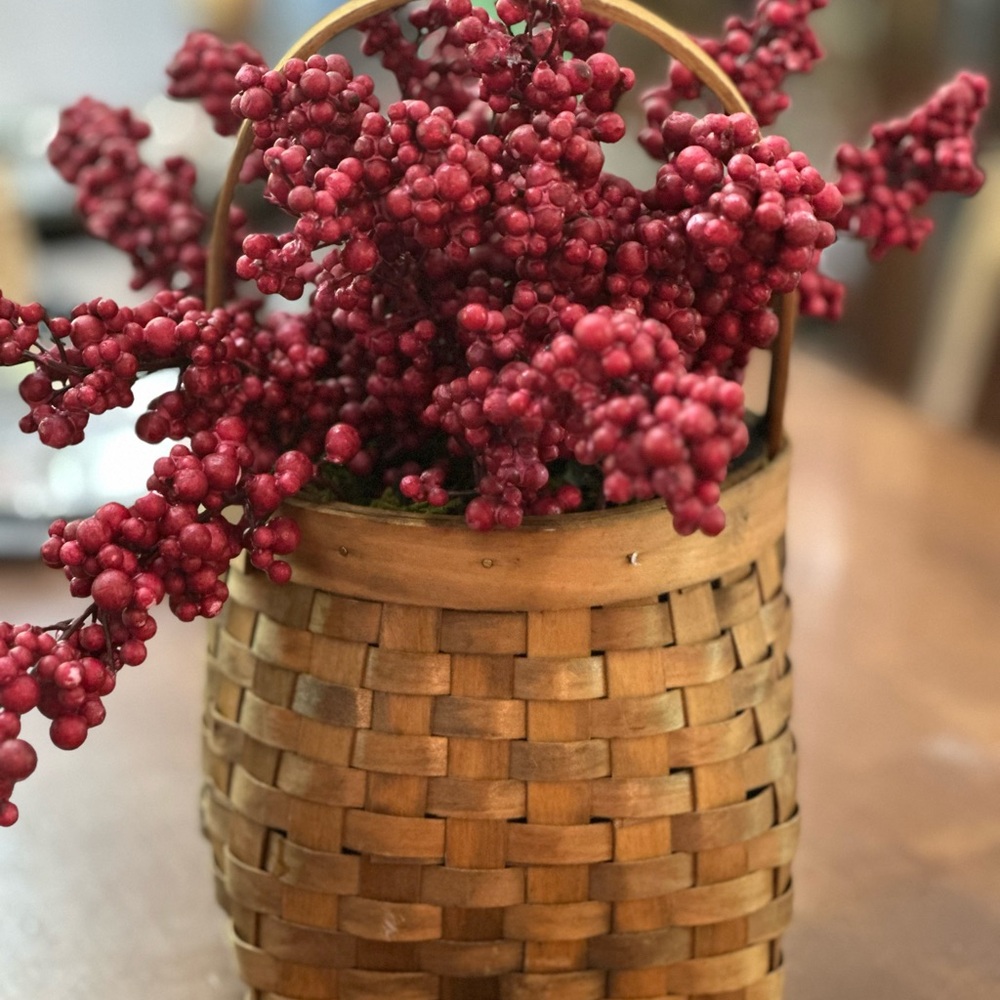 Charming Woven Basket with Vibrant Red Faux Florals - Picture 1 of 4